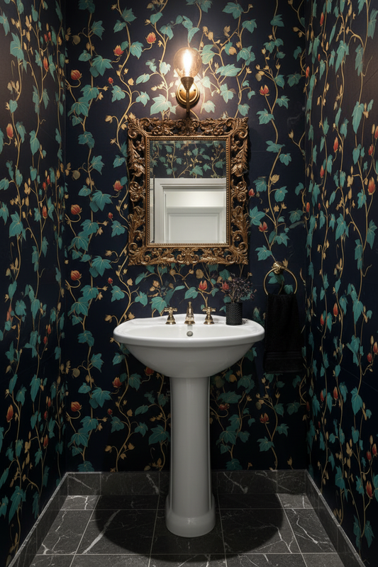 Folkloric Vines Powder Room Mockup