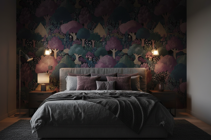 Moody Forest Dark Plum - Bedroom Mockup