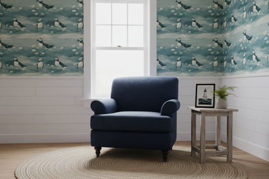 Newfoundland Puffin Wallpaper Coastal Room Mockup