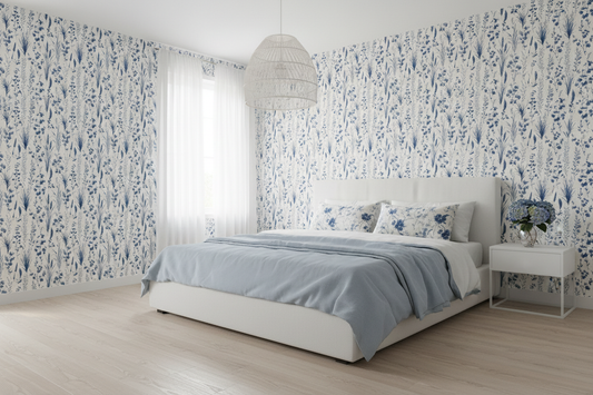 Soft Blue Floral Wallpaper Bedroom Mockup v2