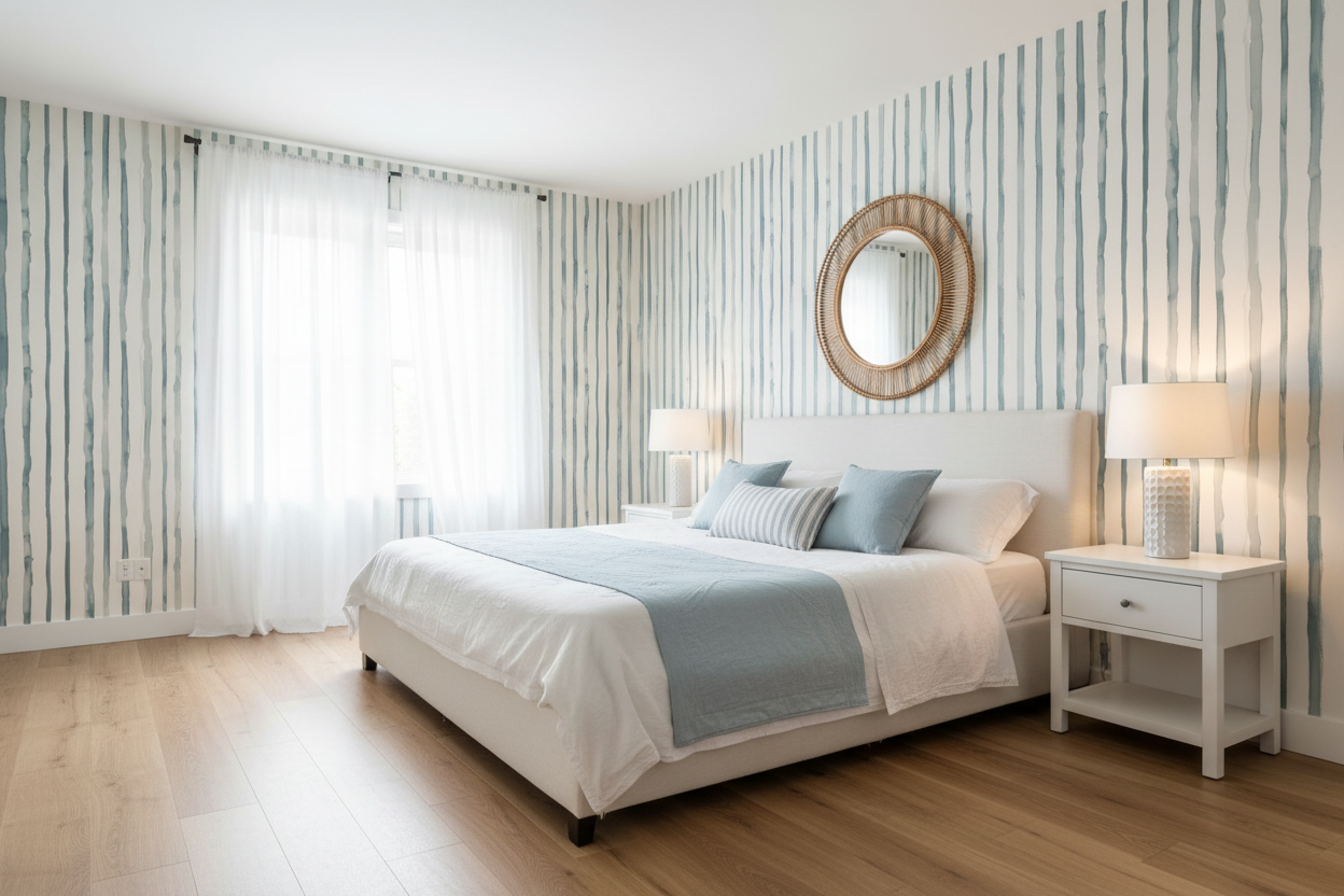 Striped Wallpaper Bedroom Mockup v2