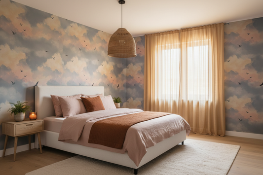 Sunset Sky Wallpaper Bedroom Mockup