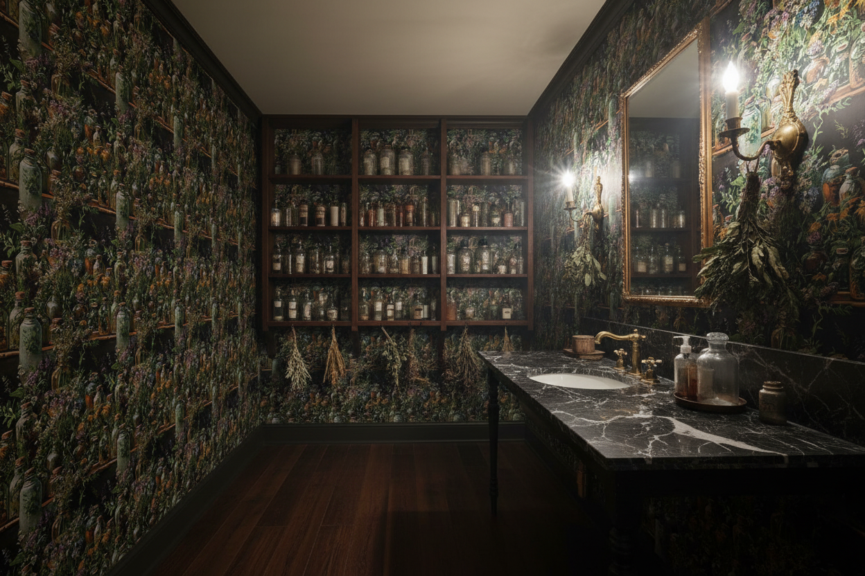 Tinctures Apothecary Floral Wallpaper Mockup