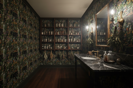 Tinctures Apothecary Floral Wallpaper Mockup