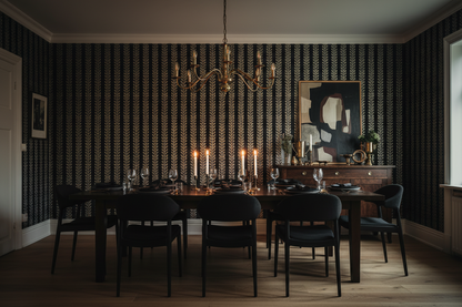 Vertical Stripe Dark Botanical Dining Room Mockup