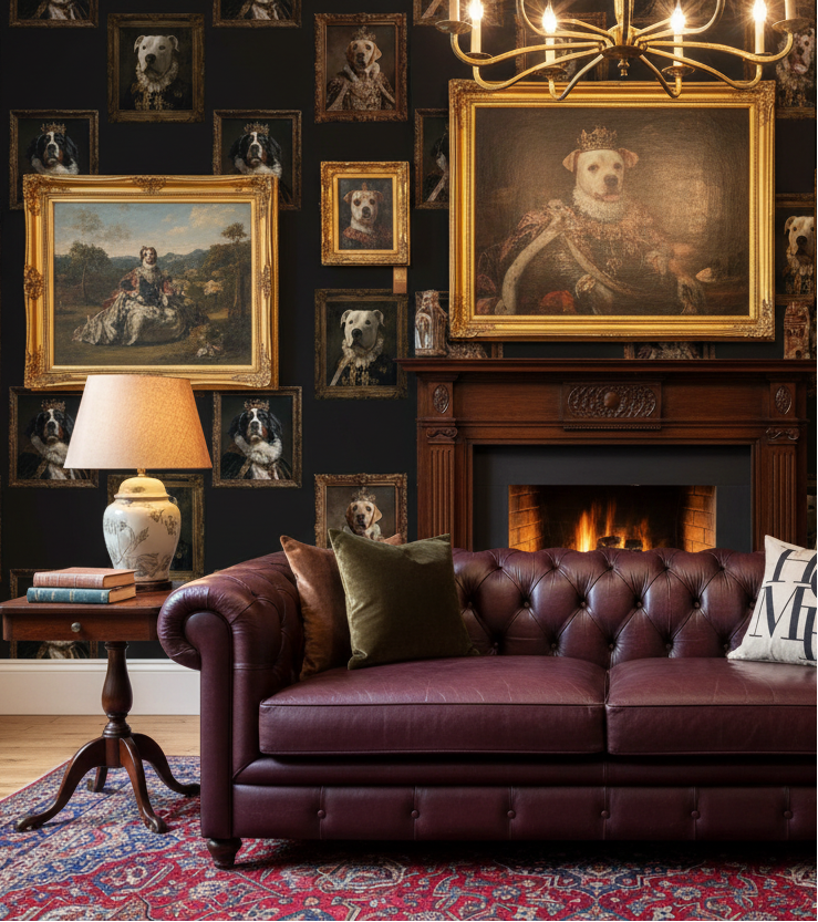 Victorian Dog Portrait Sitting Room Mockup