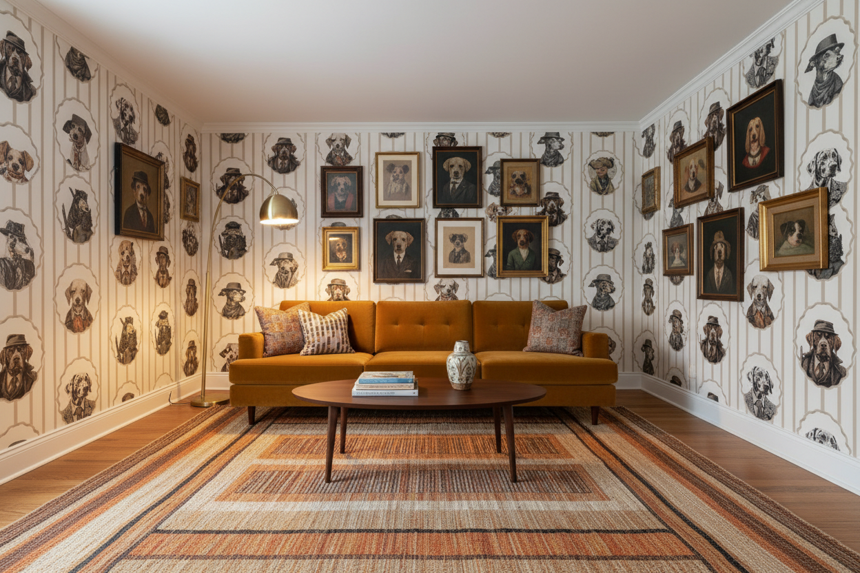 Vintage Dog Portrait Living Room Mockup