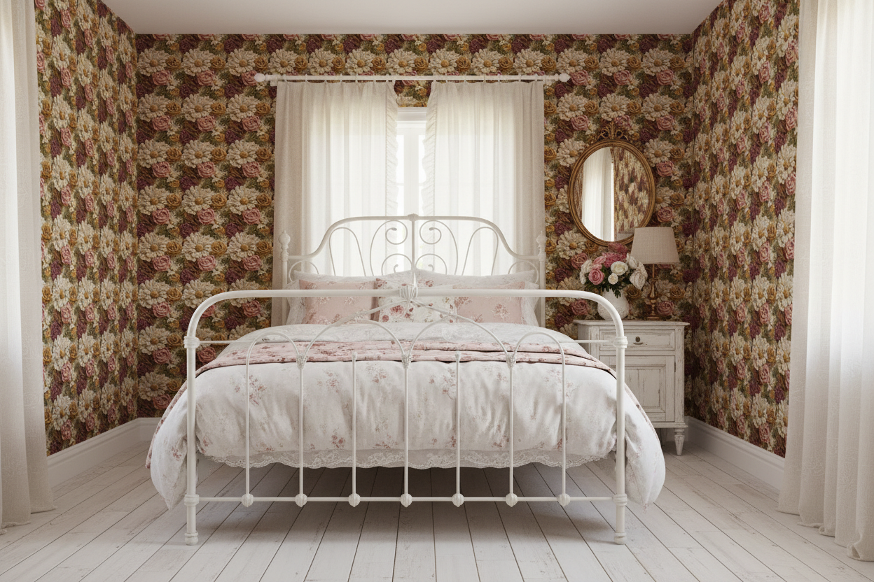 Vintage Rose Cottage Bedroom Mockup v3