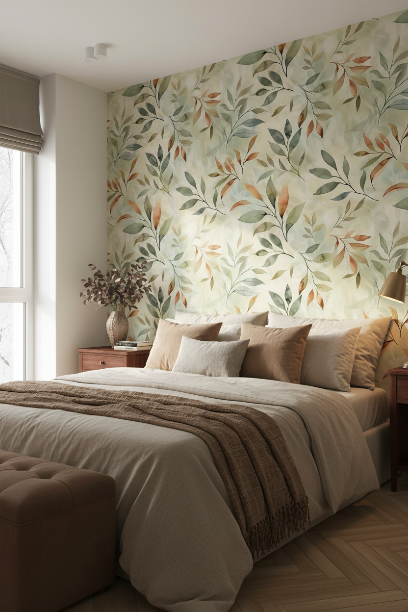 Whispering Leaves Wallpaper Room Mockup