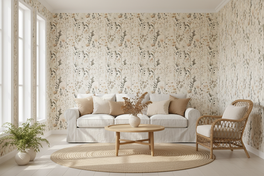 Wildflowers Neutral Botanical Living Room Mockup