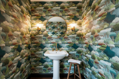 Woodland Forest Mural Powder Room Mockup